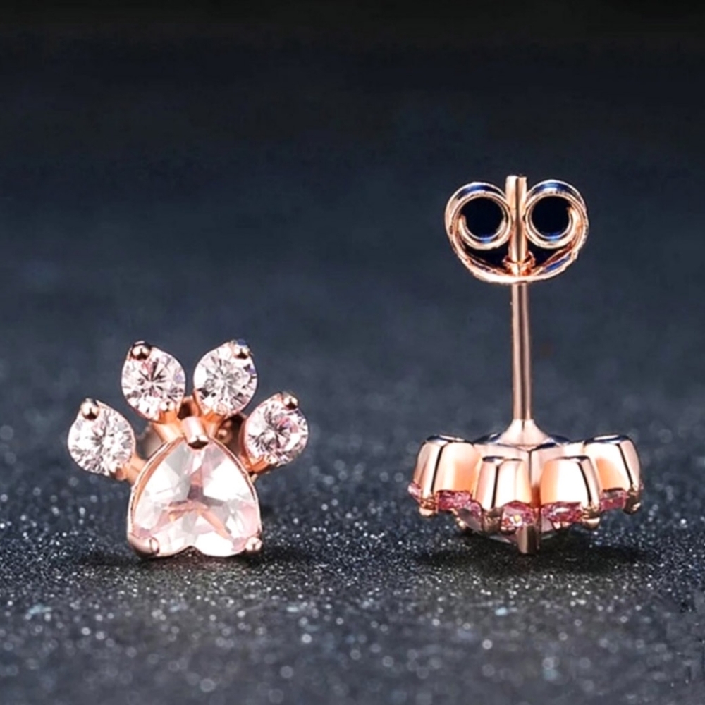 14k Gold Plated Pink Paws Earrings - Picture 2 of 5